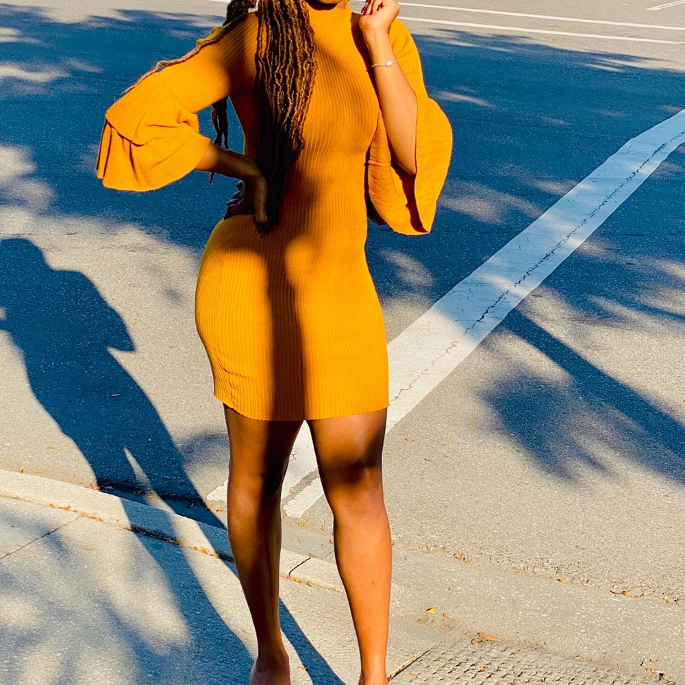 Yellow body con dress